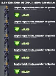 Fortnite Season 8 Scuba Jonesy Surf Turf questline challenges (Image via iFireMonkey/Twitter)